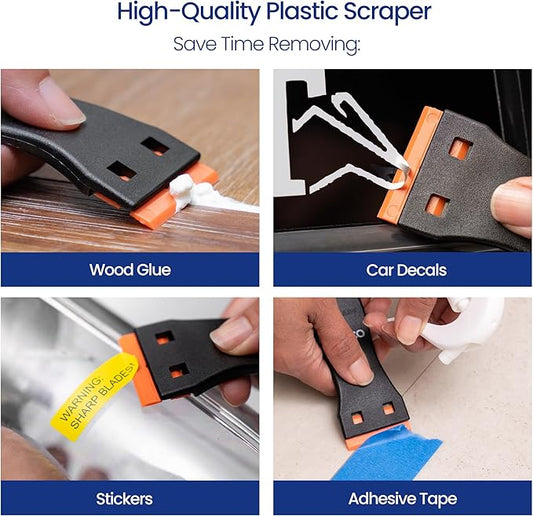 Perco Glue Off Adhesive Sticker Remover 3.3 fl. oz & Scraper with Plastic Razor for Removing Labels (Adhesive Sticker Remover & Scraper w/Plastic Razor)