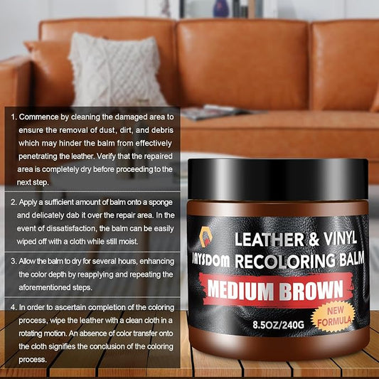 Leather Recoloring Balm, Leather Repair Kit, Leather Dye, Leather Color Restorer, Leather Scratch Remover, Leather Couch Paint, Repair, Leather Scratch Repair, Leather Restorer(Medium Brown)