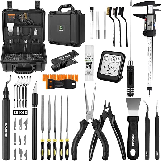 59pcs 3D Printer Tools Kit with Hard Case, 3D Printer Accessories incl Deburring Tool, Digital Caliper, Hygrometer, Nozzle Clog Poke, Pilers, Flush Cutter, for Bambu Lab, Ender 3, FDM/SLA Printers etc