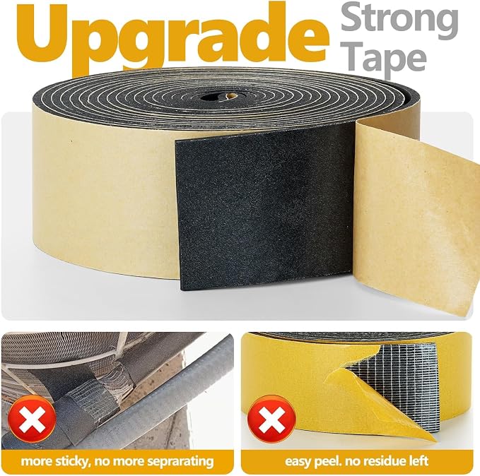 DEMEDO Pipe Insulation Tape, Pipe Wrap Insulation Foam Tape Self Adhesive, Outdoor Water Pipe Insulation Roll for HVAC, AC Line Insulation, 6 inch x 16.5 FT Heat Tape for Water Pipe, Black