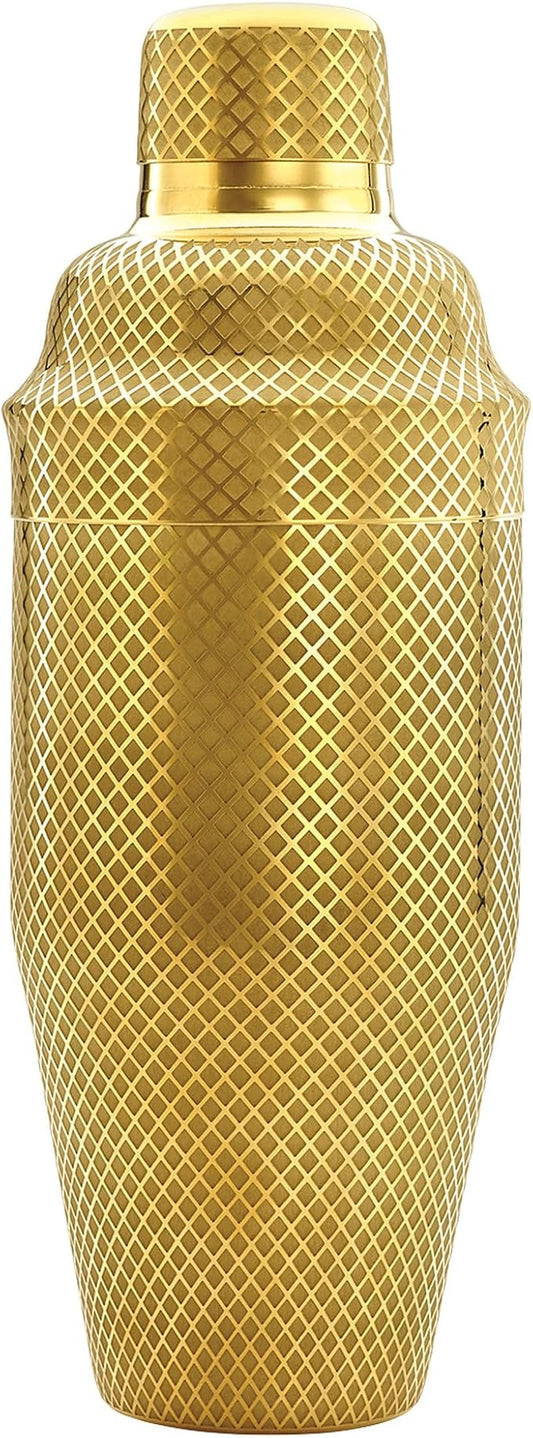Barfly 3-Piece Diamond Lattice Etch Japanese Cocktail Shaker Set (24 Oz/700ml), Gold Plated