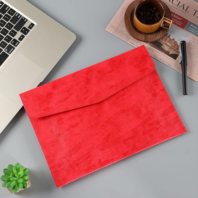 PU Leather A4 File Folder Document Holder Waterproof Portfolio Envelope Folder Case with Snap Closure Red
