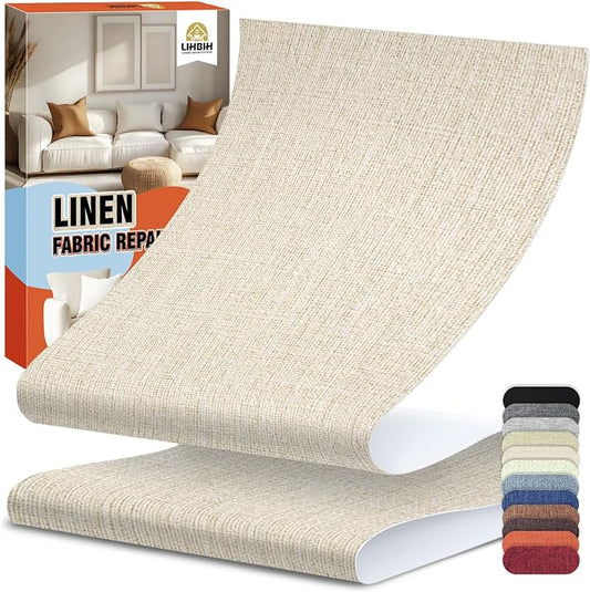 Linen Fabric Repair Tape 4.7x63 Inch, Self Adhesive Couch Patch Repair Fabric Tape for Furniture, Linen Patch Kit for Couch, Carpet, Upholstery, Chair, Sofa, Cushion, Bag (Beige)