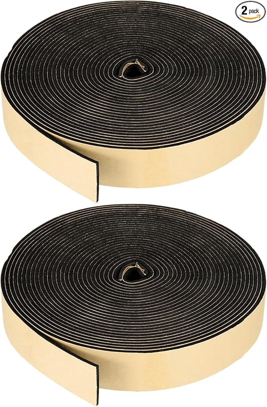 PATIKIL Foam Insulation Tape, 2Pcs 1-1/2" W x 1/8" t x 32.8FT Self Adhesive Weather Stripping Door Seal Strip for Door Window Air Conditioning, Black