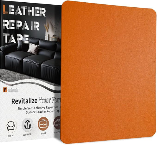 Fadoub Leather Repair Patch Tape Self-Adhesive, 8x11In Heavy Duty Vinyl Patch, Leather Repair Kit for Furniture, Sofa, Couch, Office Chair, Car Seat, Car Interior(Orange Red-Fine Grain)