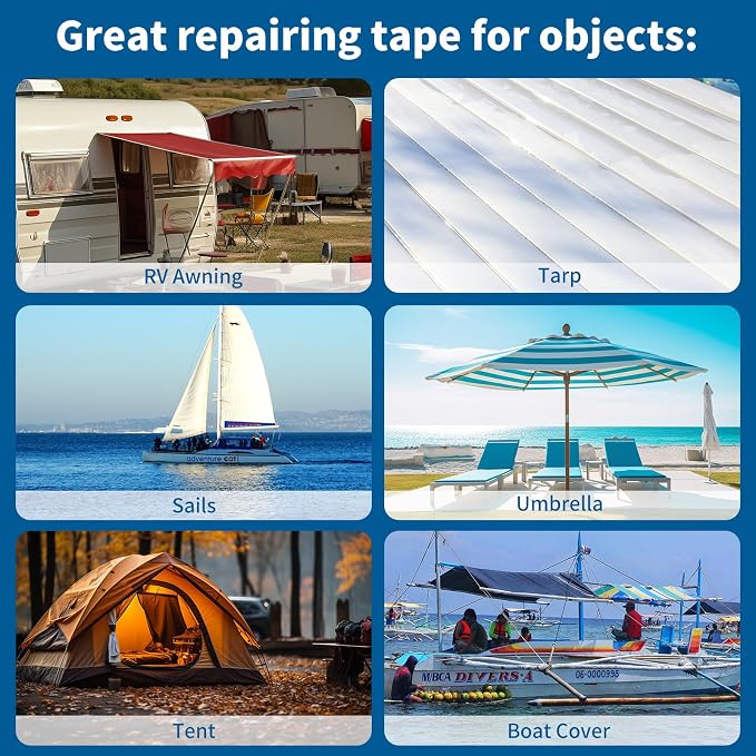 RV Awning Repair Tape, Tent, Waterproof Tarp, Car Cover, Boat Covers, Sail Tape, Outdoor Umbrella Fiber Glass Repair Tape 3.15in