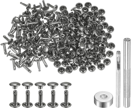 HARFINGTON 100 Sets Leather Rivets 10 x 7mm Metal with 3 Setter Tools Gunmetal