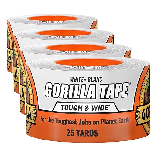 GORILLA Tape Tough & Wide, White Tape, 2.88" x 25 yd (Pack of 4) - Heavy Duty and Weather Resistant for Indoor or Outdoor