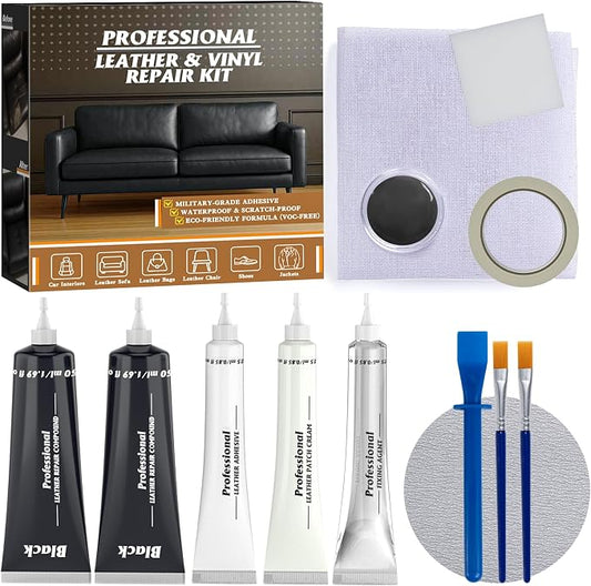 Black Leather Repair Kit for Furniture, Vinyl Repair Kit with Super Easy Instructions to Match Any Color, Restore Any Glossy Leather Surface, Car Seats, Sofa, Jacket, and Purse