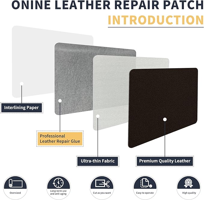 ONine Leather Repair Tape,Self Adhesive Leather Repair Patch,Leather Patches for Furniture,Sofa,Car Seats,Office Chair. Vinyl Repair Kit 8x48in(Dark Brown-Fine Grain)