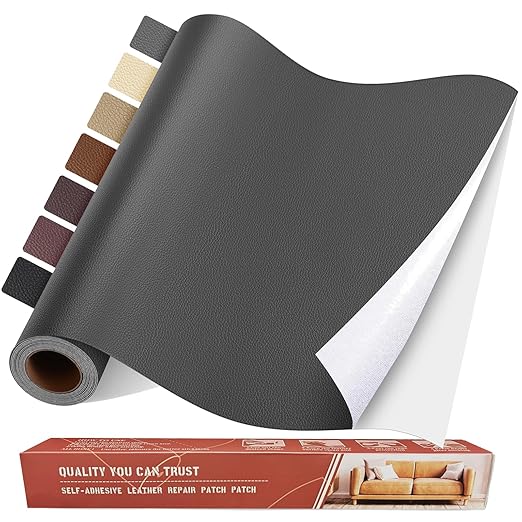 Self Adhesive Leather Repair Patch Kit, 16 in x 63 in Large Vinyl Leather Repair Tape for Furniture, Car Seat, Couch, Sofa, Chair Dark Grey