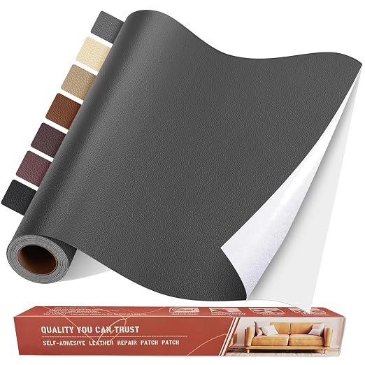 Self Adhesive Leather Repair Patch Kit, 35 in x 79 in Large Vinyl Leather Repair Tape for Furniture, Car Seat, Couch, Sofa, Chair Dark Grey