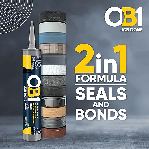 OB1 Universal Caulk Sealant & Adhesive Gray 10.1oz | Professional Grade Premium All-in-One Advanced Hybrid 2-in1 | Water Resistant Internal & External | Shrink Crack UV & Fade Resistant | 1 Cartridge