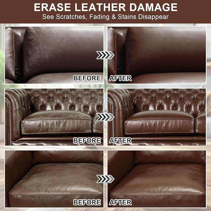 STARTSO WORLD Leather Recoloring Balm, Medium Brown Repair Kit for Furniture, Leather Dye, Color Restorer for Couches, Couch Paint | Repair, Restore & Renew Old, Faded Surfaces