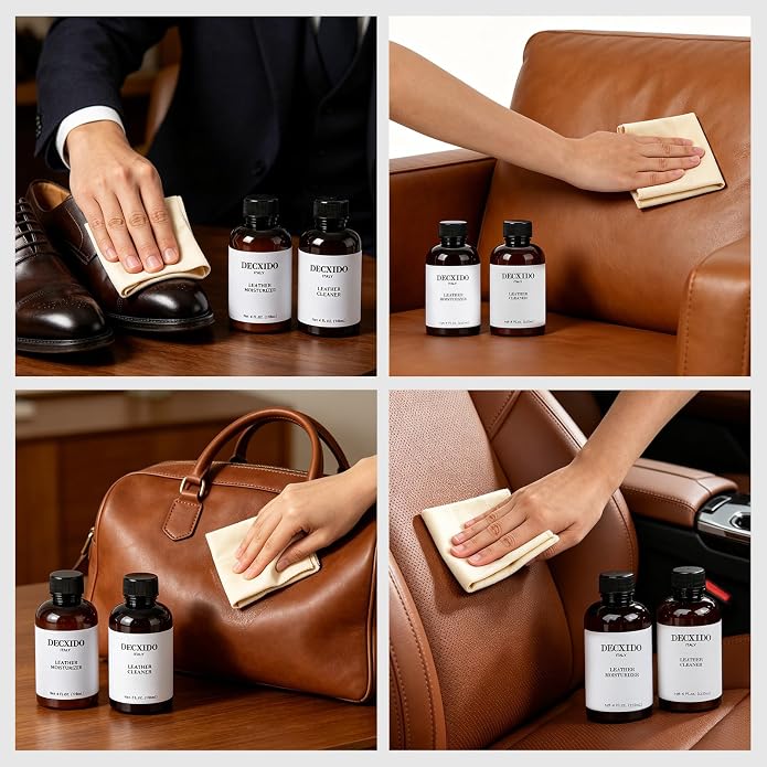 Leather Care Kit,Leather Cleaner and Leather Moisturizer,Leather Care set for Purse,Leather Bag,Restore Shine,Removes Stains.Leather Wallet,Leather Furniture,Leather Cleaning Kit,Leather Conditioner