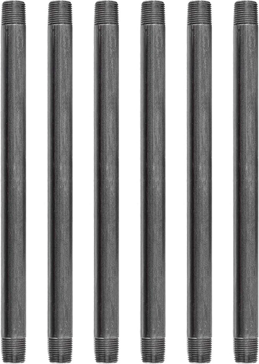 PIPE DÉCOR 1/2” x 12” Malleable Cast Iron Pipe Nipple, Pre Cut Connectors, Industrial Steel Grey Fits Standard Half Inch Black Threaded Pipes Nipples and Fittings, Build Vintage DIY Furniture, 6 Pack