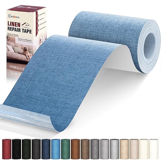 Cahomo Linen Repair Tape 4x79 inch, Self Adhesive Linen Fabric Patches, Linen Fabric Patch Tape Kit, Fabric Repair Tape for Linen Sofas, Headboards, Chairs, Pillows, Curtains - Blue
