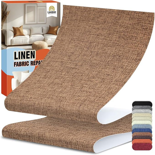 Linen Fabric Repair Tape 4.7x63 Inch, Self Adhesive Couch Patch Repair Fabric Tape for Furniture, Linen Patch Kit for Couch, Carpet, Upholstery, Chair, Sofa, Cushion, Bag (Light Brown)