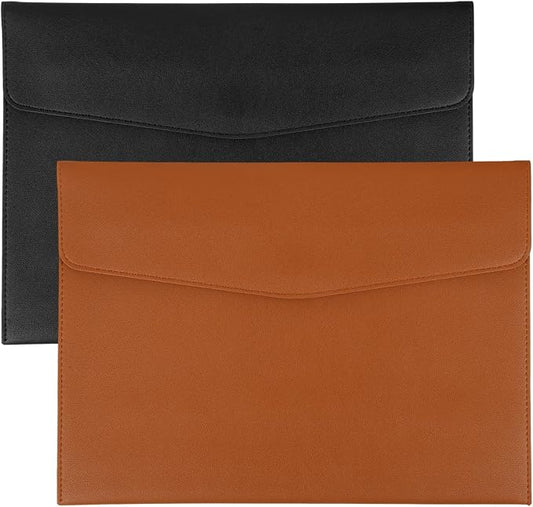 PATIKIL 2Pcs PU Leather A4 File Folder, Document Holder Envelope Waterproof Napa Texture Filing Organizer Portfolio Folder Case with Magnetic Snap Closure for Home Office, Black, Brown