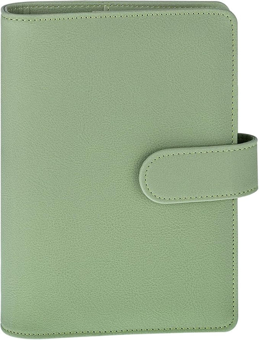 Antner A6 Notebook Binder Refillable 6 Ring Budget Binder Cover for A6 Refill Paper, PU Leather Budget Planner Organizer with Magnetic Buckle, Loose Leaf Personal Planner, Matcha Green