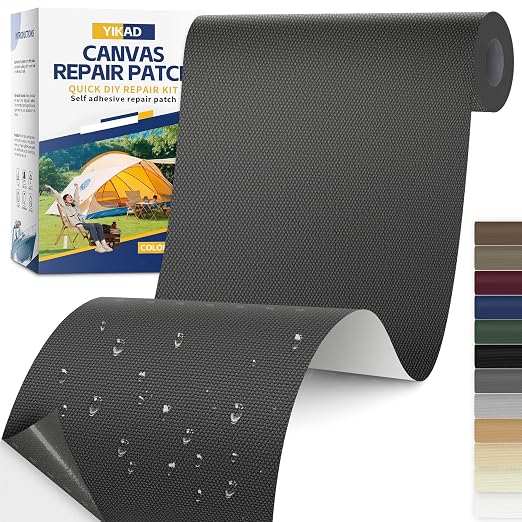 Fabric Repair Tape, Self Adhesive Canvas Repair Patch, Waterproof Outdoor Canvas Tape/Patch Kit for Sun Shades Clothing Tent Awnings Boat Cover Couches Dark Gray 4x71 inch