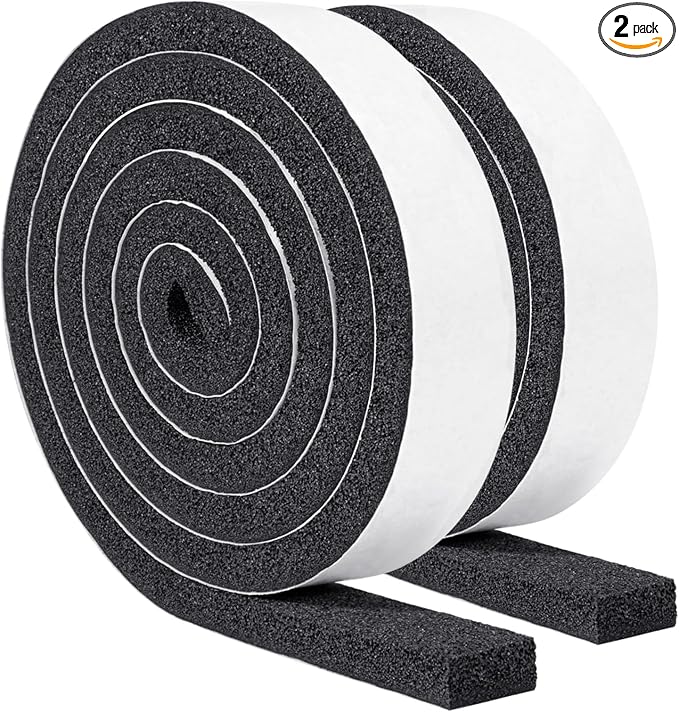 Yotache Maximum Compression Sponge 1" x1/2", Rubber Foam Strip Adhesive for Insulation, Weatherstrip, Gap Blocker, Anti-Vibration, Anti-Collision, 6.5 Feet Long 2Pcs