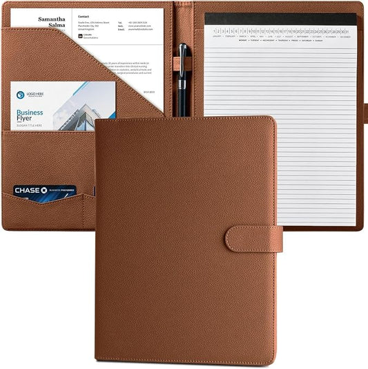 Mymazn Padfolio, Portfolio Folder, Legal Pad Holder, Resume Folder | Faux Leather Binder with Document Organizer, Business Card Holder, Letter-Size Notepad for Interview, Men & Women, Brown
