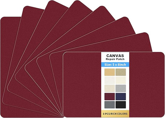 KING MOUNTAIN Canvas Repair Patch 5×8 Inch 8 Pcs Self-Adhesive Waterproof Fabric Patch for Sofas, Tents, Furniture,Tote Bags, Car Seats (Burgundy)