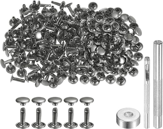 HARFINGTON 100 Sets Leather Rivets 12 x 9mm Metal with 3 Setter Tools Gunmetal