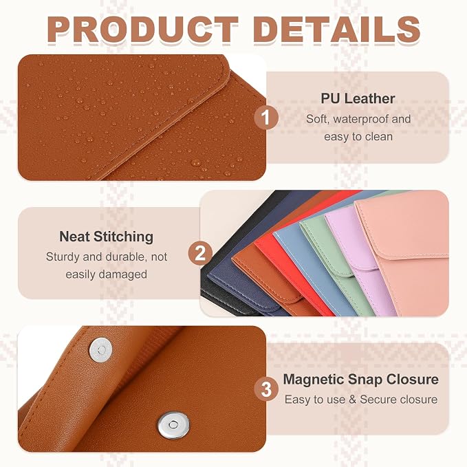PATIKIL 2Pcs PU Leather A4 File Folder, Document Holder Envelope Waterproof Napa Texture Filing Organizer Portfolio Folder Case with Magnetic Snap Closure for Home Office, Brown, Orange