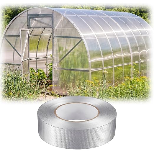 Fuyoooo 1 Roll 1.18 inch x 65.6 Aluminum Polycarbonate Tape, Heavy Duty Waterproof Sealing Insulation Greenhouse Tape, Self Adhesive UV Heat Resistant for Greenhouse Roofing Outdoor Repairs