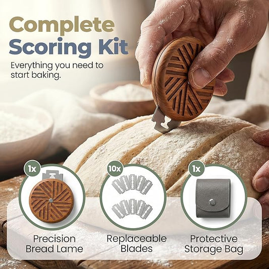 Crafted Rose Wood Bread Lame Slashing Tool, Dough Scoring Knife with 10 Razor Blades and Storage Cover, Dough Scoring Knife, Lame Bread Tool for Sourdough Bread Slashing