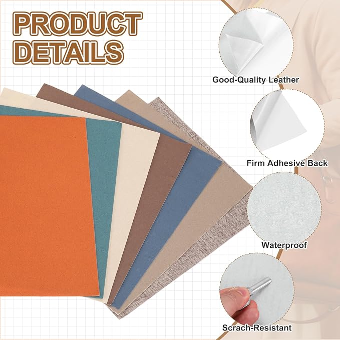 MECCANIXITY 2 Pcs Leather Repair Patch 8"x10" Self-Adhesive Leather Vinyl Repair Tape Kit for Furniture Couches Sofa Chair Car Boat Seats Jackets, White