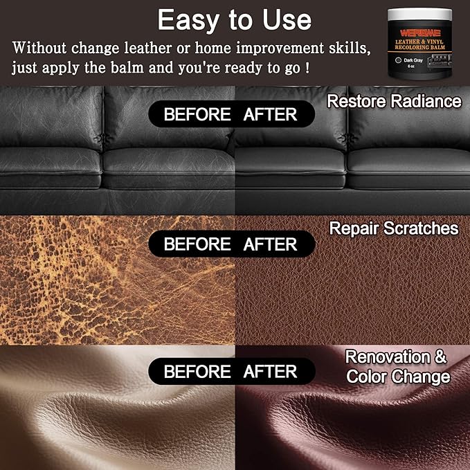 Leather Recoloring Balm & Mink Oil Leather Conditioner, Dark Gray | Restores faded leather, waterproof, scratch repair for couches, car seats, shoes & bags, Complete kit with mink oil & tools
