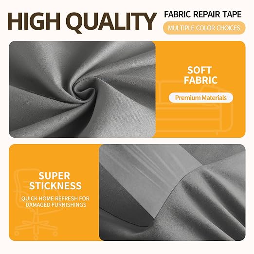 Fabric Repair Tape, Self-Adhesive Couch Patch Repair Fabric Patches for Furniture, Couch Repairing Kit Tape for Upholstery, Carpets, Chairs, Sofas, Pillows Microfiber Velvet 4x79 Inch Grey