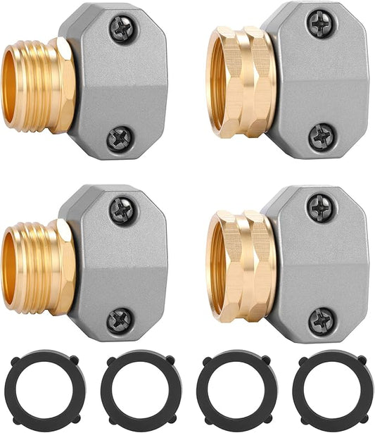 Garden Hose Repair Kits, 2 Sets Aluminum Alloy Water Hose Connector, Fit 3/4" and 5/8" Garden Hose, Male and Female Hose End Repair Fittings Replacement, Hose Mender Kit