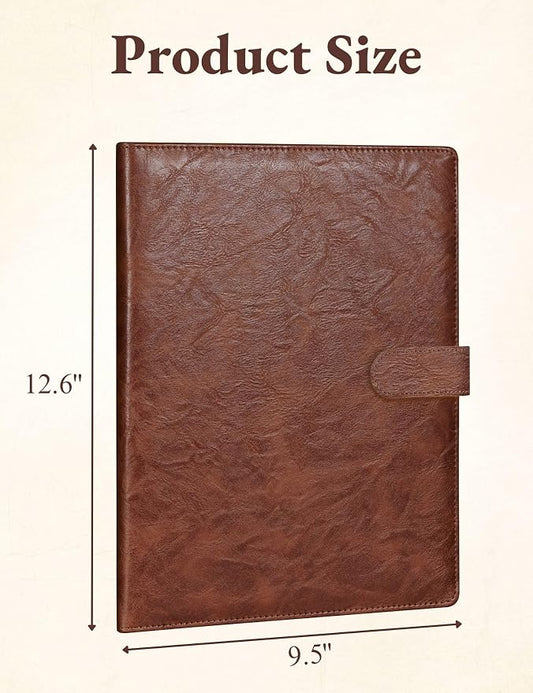 Mymazn Padfolio, Portfolio Folder, Legal Pad Holder, Resume Folder | Faux Leather Binder with Document Organizer, Business Card Holder, Letter-Size Notepad for Interview, Men & Women, Brown