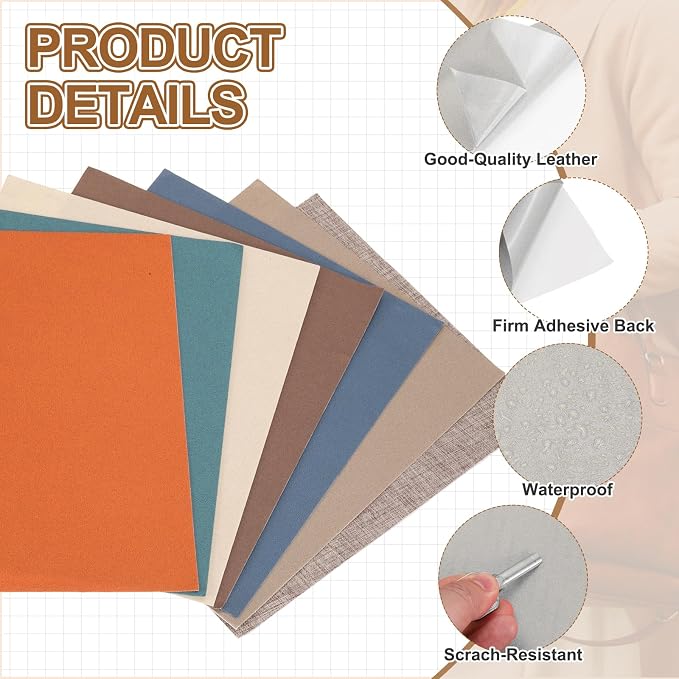MECCANIXITY 2 Pcs Leather Repair Patch 8"x10" Self-Adhesive Leather Vinyl Repair Tape Kit for Furniture Couches Sofa Chair Car Boat Seats Jackets, Light Gray