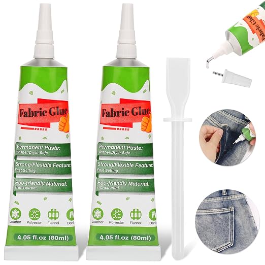 2 X 80 ML Fabric Glue for Clothing, Clear Fabric Glue for Clothing Permanent Washable, Liquid Fusion Glue Adhesive for Leather, Patches, All Fabrics