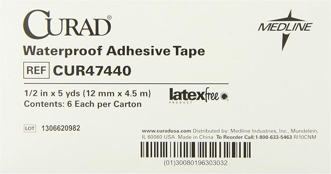 Curad Waterproof Adhesive Tape, 1/2 In. x 5 Yds., 6 Rolls