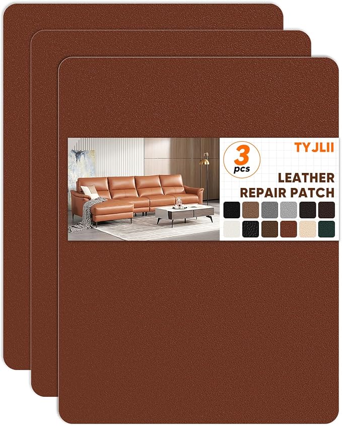 Leather Repair Patch Self Adhesive,8.3″ x 11″ Vinyl Patch Kit,Leather Repair Kit for Furniture,Car Seat,Couch,Office Chair.（Brown）