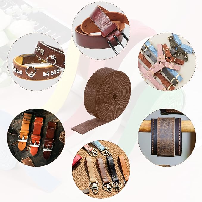 MECCANIXITY Faux Leather Strap, 1" Width x 98" Long Grained Leather Belt Strip Trim Roll for DIY Craft Projects, Pet Collars, Traction Ropes, Bag Straps, Hobby Workshop (Brown)