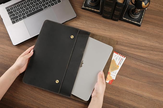 Leather Tablet Sleeve - 12.9 Inch iPad Sleeve, Document Holder Folio File Holder, Genuine Leather Sleeve Case for Protection and Style-Grey-Custom