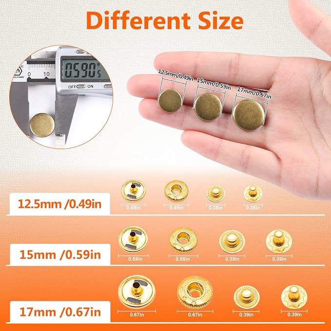 Alritz 17mm Leather Snap Fasteners Kit, 72 Set Metal Button Snaps Press Studs with 4 Setter Tools, 6 Colors Leather Snaps for Clothes, Jackets, Jeans Wears, Bracelets, Bags