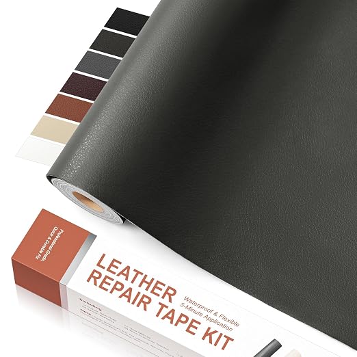 HUISHCHILI Leather Repair Tape, Heavy Duty Vinyl Repair Patch, Waterproof Self Adhesive Leather Repair Kit for Fixing Holes & Scratches on Couch, Car Seat, Furniture (Dark Grey, 15.7 x 78.7in)