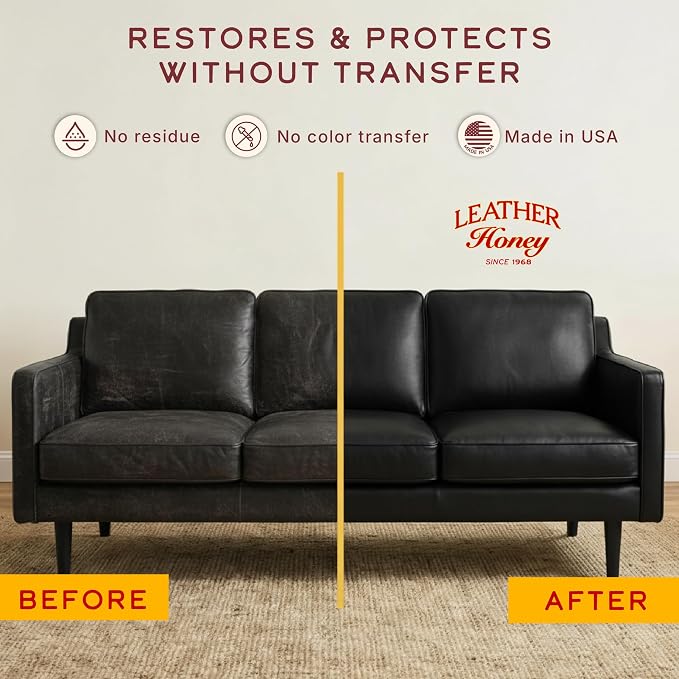 Leather Honey Black Recoloring Balm: Color Restorer and Scratch/Scuff Remover for Furniture, Couches, Shoes & Boots, Auto Interiors and Accessories