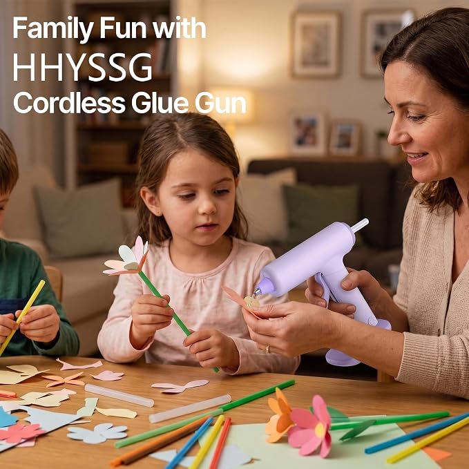 Cordless Hot Glue Gun Kit USB-C Rechargeable Magnetic Mount Base with 40 Premium Glue Sticks for DIY Crafts and Gifts（Purple）