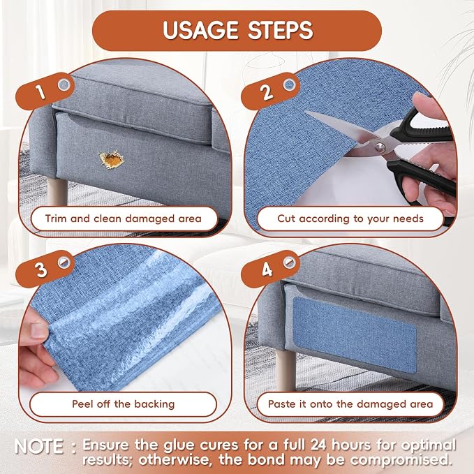 Linen Fabric Repair Tape 2 Pcs 8x12 Inch, Self Adhesive Couch Patch Repair Fabric Tape for Furniture, Linen Patch Kit for Couch, Carpet, Upholstery, Chair, Sofa, Cushion, Bag (Blue)