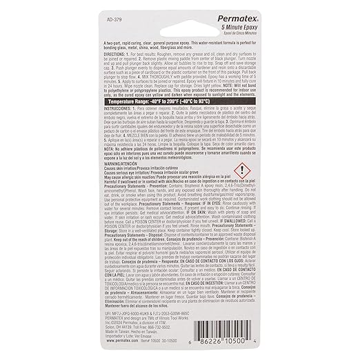 Permatex 10500-5 Minute Epoxy, Single-Use Syringe for General Purpose Creates a Hard, Rigid Bond for Coating in Minutes - Resin epoxy is Resistant to Water and solvents, and All-Purpose