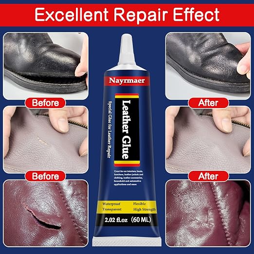 Leather Glue, Special Fabric Adhesive Permanent Clear Washable for BondingLeather and Different Materials (Leather Glue, 60 ML * 2 Pack)